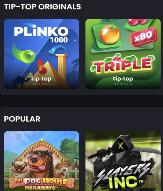 TipTop Casino Registratie